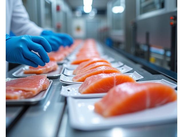 鮮度管理された魚が梱包され、物流施設で出荷を待つ