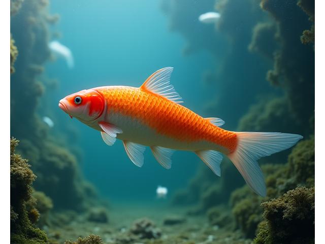 陸上養殖施設のクリアな水槽で、日本の里海に生息する希少な魚類が悠々と泳ぐ姿。保護と増殖の取り組みを示す。