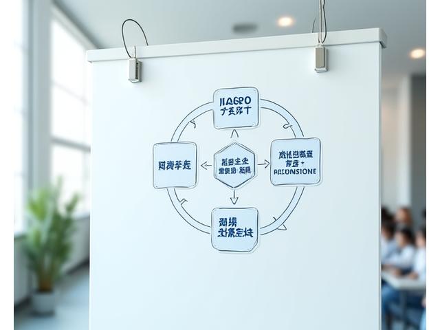 品質管理プロセスのフローチャートが描かれたボード