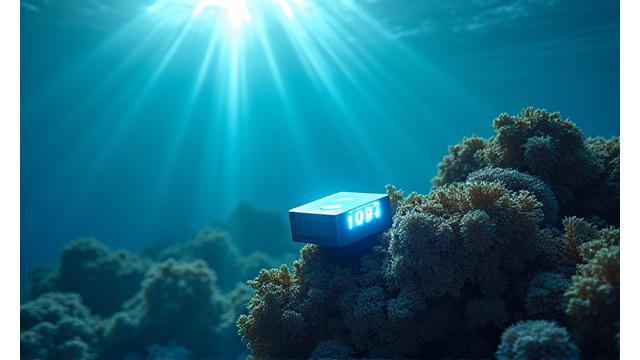 海洋環境をモニタリングするIoTセンサーの水中設置イメージ