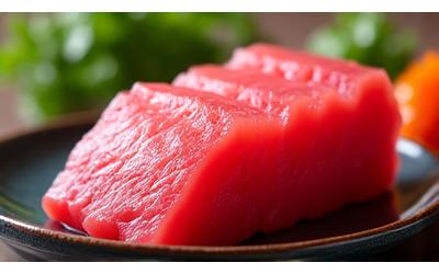 鮮やかな生鮮のマグロの切り身。