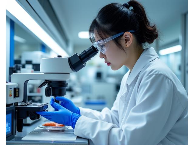 検査室で食品品質の検査を行っている研究者。
