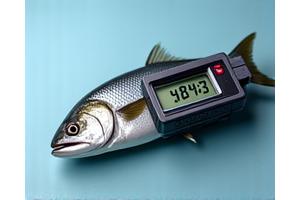 漁獲された魚のサイズを自動で測定し記録しているデジタル計測器