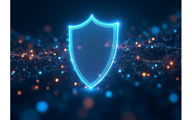 知的財産権を示す抽象的な図案。法的な文書とデジタル化されたデータの流れが結合している様子。