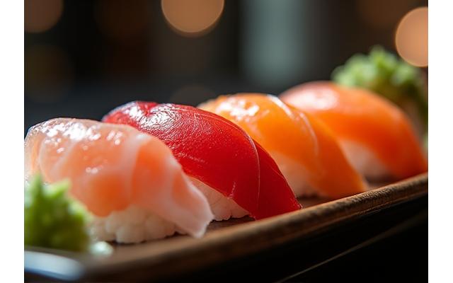 銀座の高級寿司店で提供される新鮮な寿司の皿