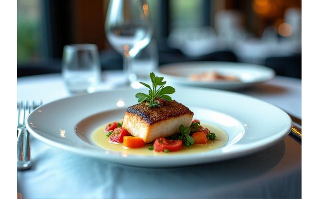高級ホテルレストランで提供されるモダンで洗練された魚料理